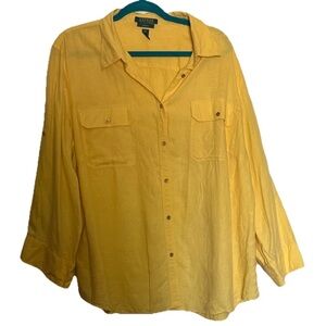 Lauren Ralph Lauren 100% Linen Shirt Women; Roll Tab Sleeve; Yellow; Size 3X